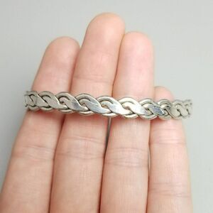 Vintage Silver Tone Braided Bangle Bracelet, Flat Woven Design, Estate